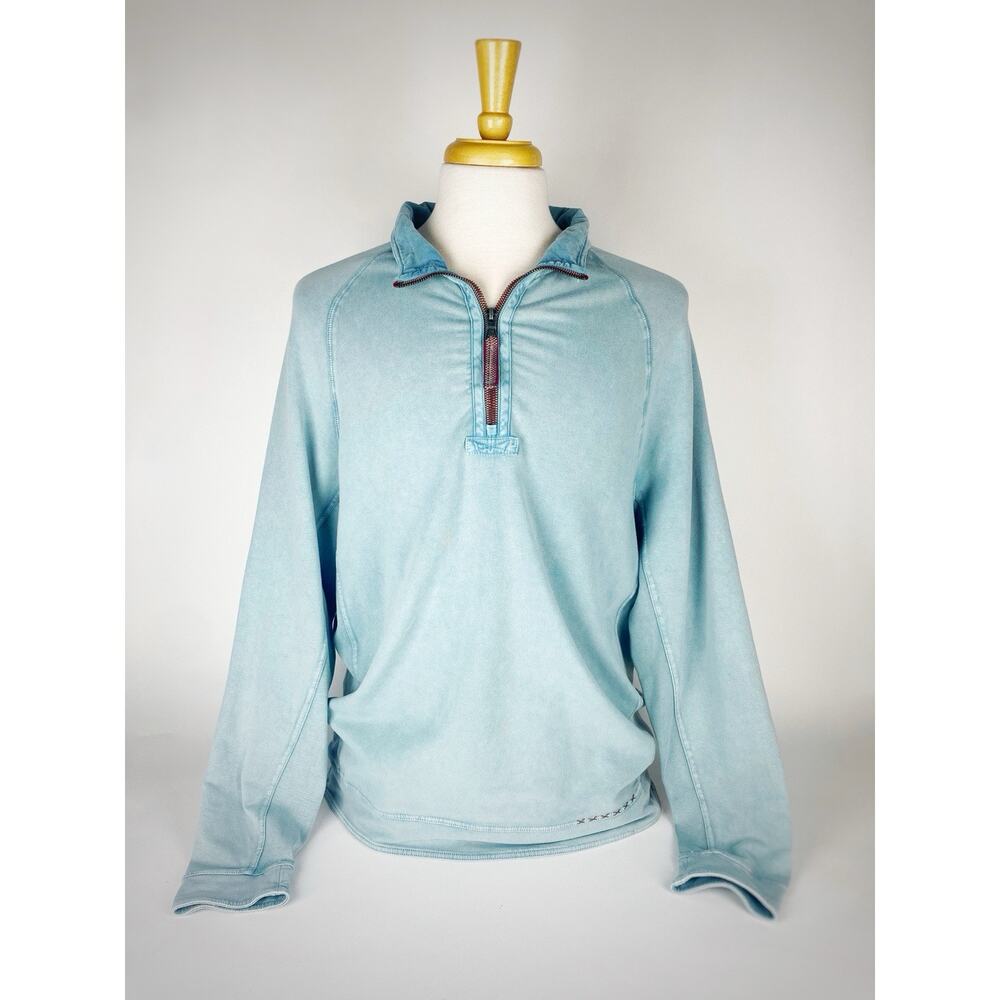 True Grit Men’s Vintage Cashmere Heather Blue 1/4 Zip Fleece Long Sleeve Sz L